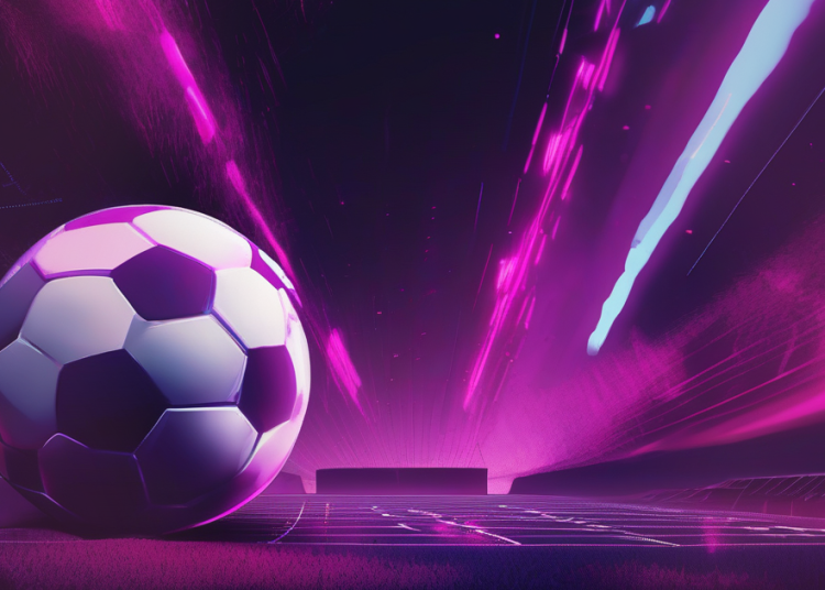 Abstract editorial football image with navy and magenta tones