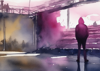 Watercolour silhouette of a hooded football supporter walking towards a floodlit pitch — Hull v Millwall Championship play-off semi-final preview