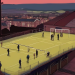 Painterly view of a Yorkshire football stadium with terraced houses below