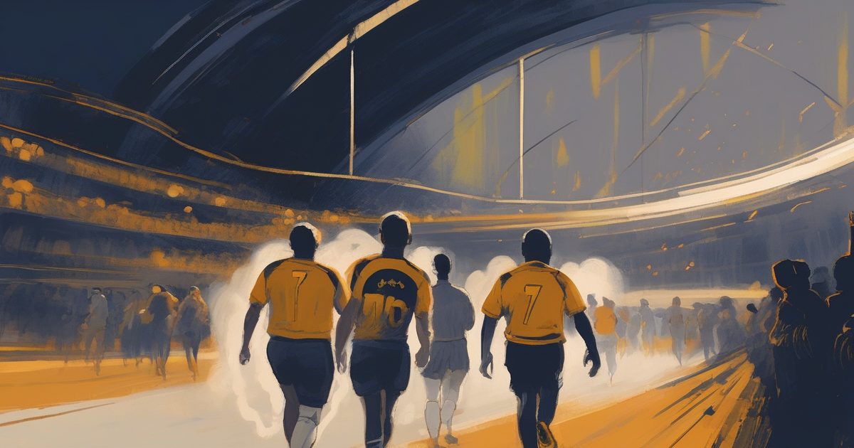 Painterly impression of footballers walking out of the tunnel